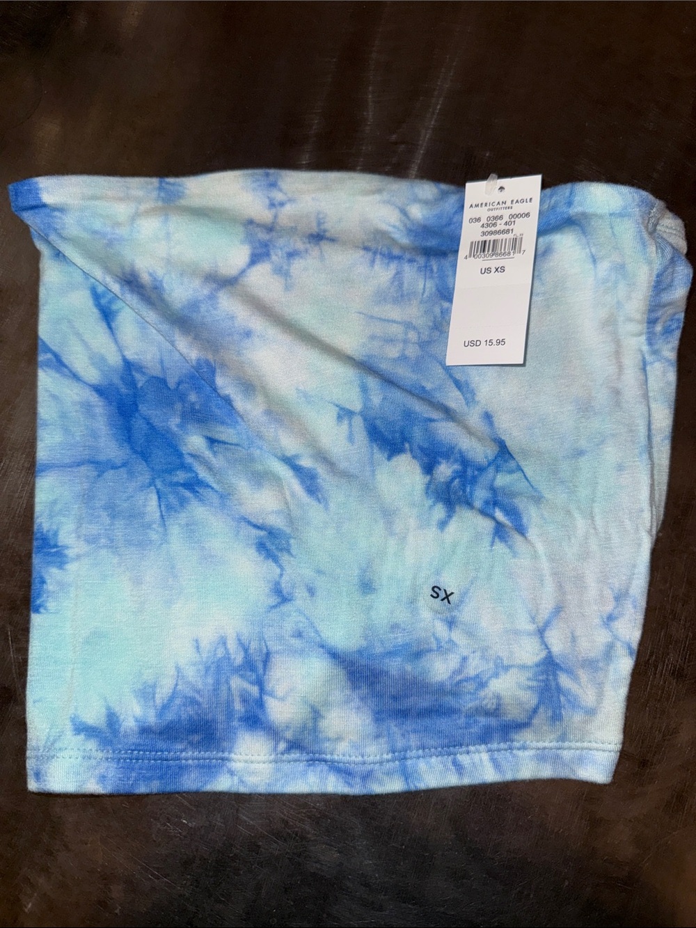 American Eagle Outfitters Blue Tie-Dye Strapless Crop Top
